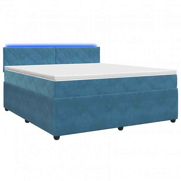vidaXL Postel boxspring s matrací s LED pásky Modrá 160 x 200 cm Samet