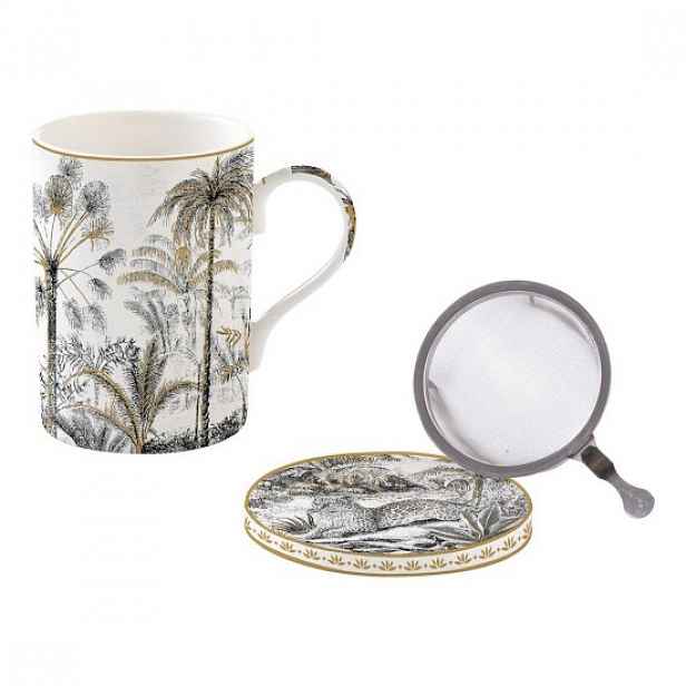 350 ml šálek "Retro Jungle" s víčkem a spařovačem, porcelán - Easy Lif