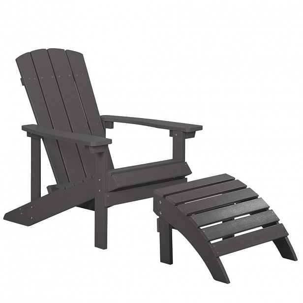 Beliani ZAHRADNÍ ŽIDLE s podnožkou Umělé dřevo tmavě šedá Adirondack