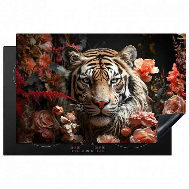MuchoWow KRYT NA INDUKČNÍ DESKU Tygr - Zvíře - Příroda - Květiny - Botanické motivy 81x52 cm