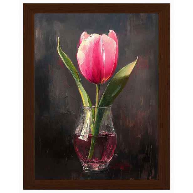 Plakát Rámeček Dřevo Olej Dekorace Příroda Květ Růžový Tulipán 60x80
