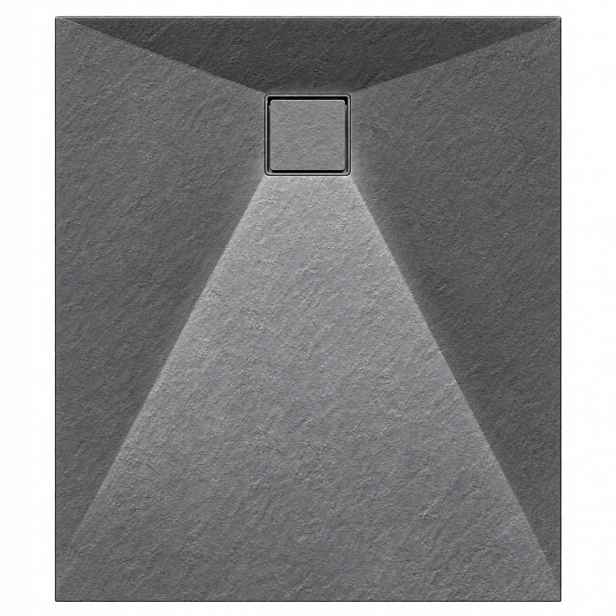 Sprchová Vanička 100x80 CM Obdélníková Nízká Šedá Struktura Kamene Teja Se Sifonem