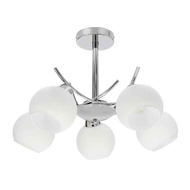 AMOS Chromová závěsná lampa 5x40W E27 bílé stínidlo