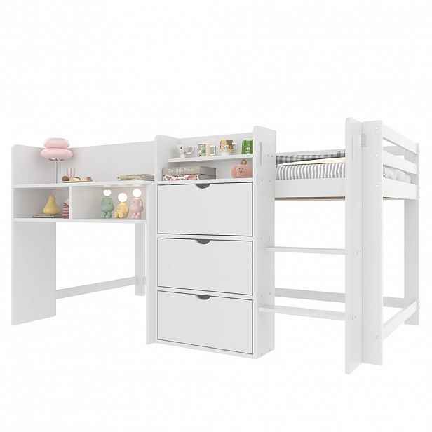 FLIEKS POLOVYSOKÁ POSTEL 90x200cm Dům Úložný Prostor Bílá