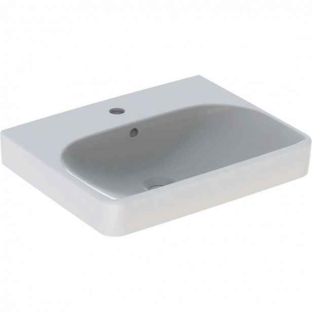 Geberit Smyle Square - Umyvadlo 55x44 cm, s přepadem, otvor pro baterii, bílá 500.259.01.1