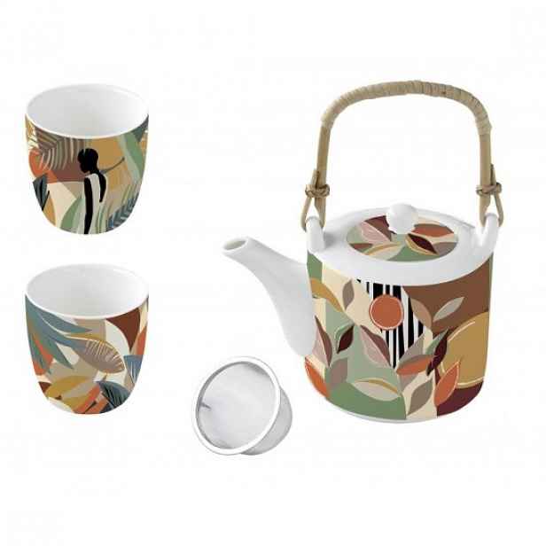 Porcelánová konvička 600 ml s louhovačem a 2 šálky, řada "Kilimanjaro"