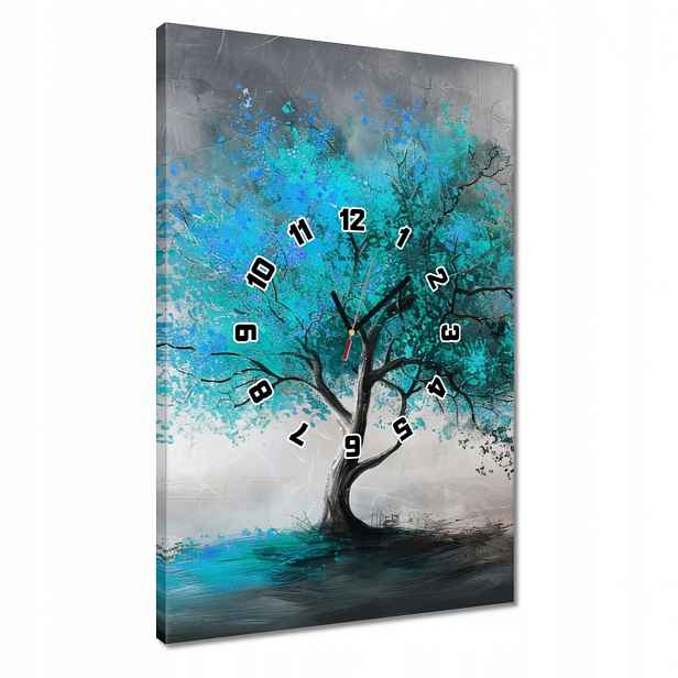 Hodiny 40x60 Modrý strom Moderní umění