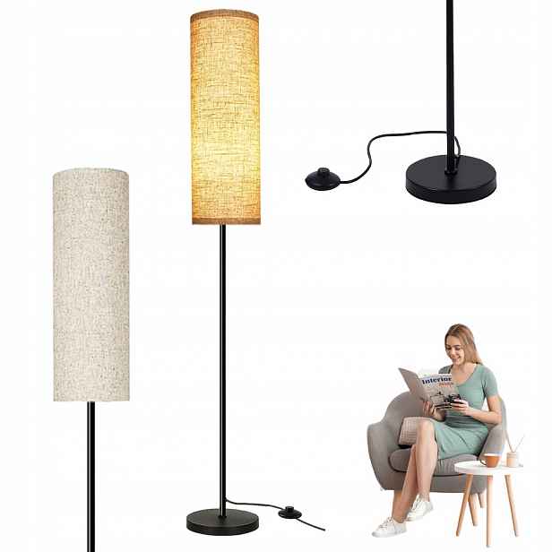 Podlahová Lampa V Retro Severském Stylu 175 CM 12 W S Lněným Stínítkem