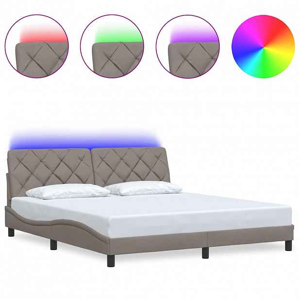 vidaXL Rám postele s LED bez matrace Taupe 180x200 cm Látka