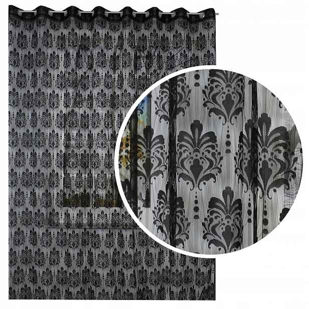 Záclony "makarony" Na Oka ornamenty Černá Záclona Glamour 280x290 cm výška.