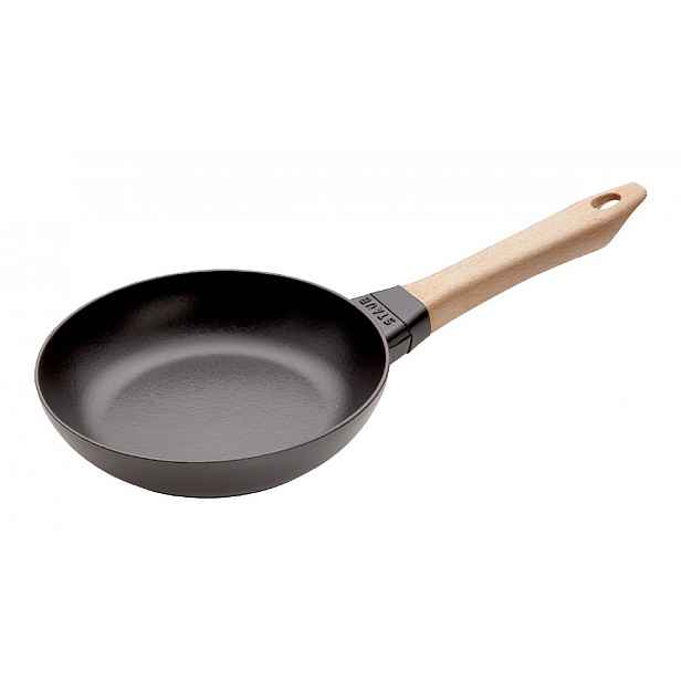 Litinová pánev Staub, dřevěná rukojeť, 20 cm, černá