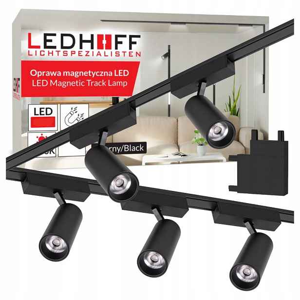 Magnetické kolejnicové osvětlení Set 2x Lišta 1m 5x Led reflektor Černá