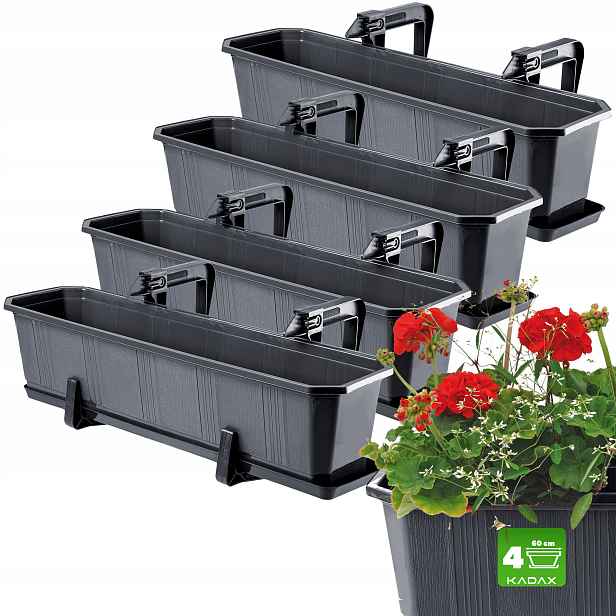 Balkonový Truhlík 60 cm Květináč Květináč Podstavec Rukojeti 4 ks