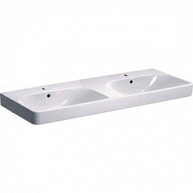 Geberit Smyle Square - Dvojumyvadlo 120x48 cm, s přepadem, 2 otvory pro baterie, bílá 500.223.01.1