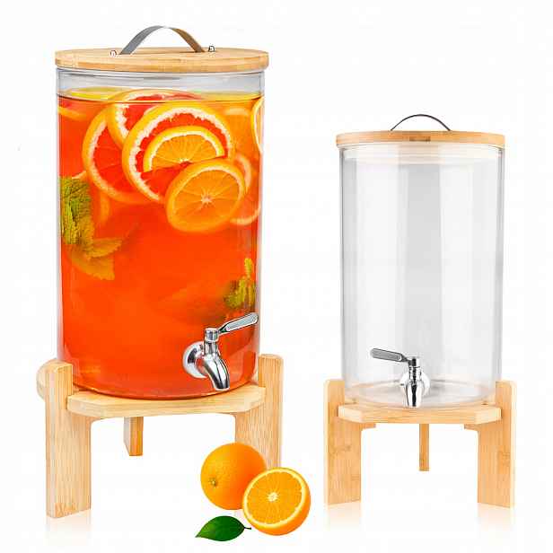 Sklenice s kohoutkem 7,5 l sklenice s kohoutkem na stojanu, džbán, výdejník