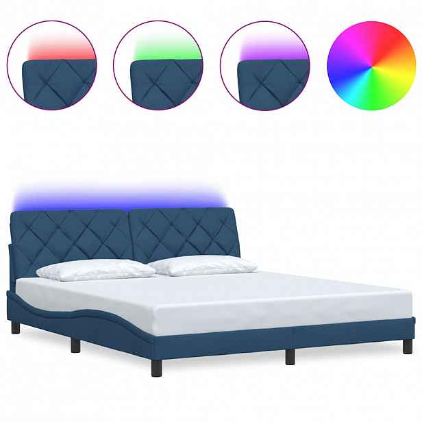 vidaXL Rám postele s LED bez matrace Modrá 180x200 cm Látka