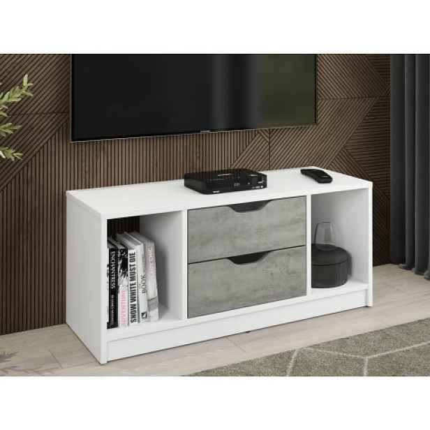 TV stolek Sten 100 cm, bílý/šedý beton
