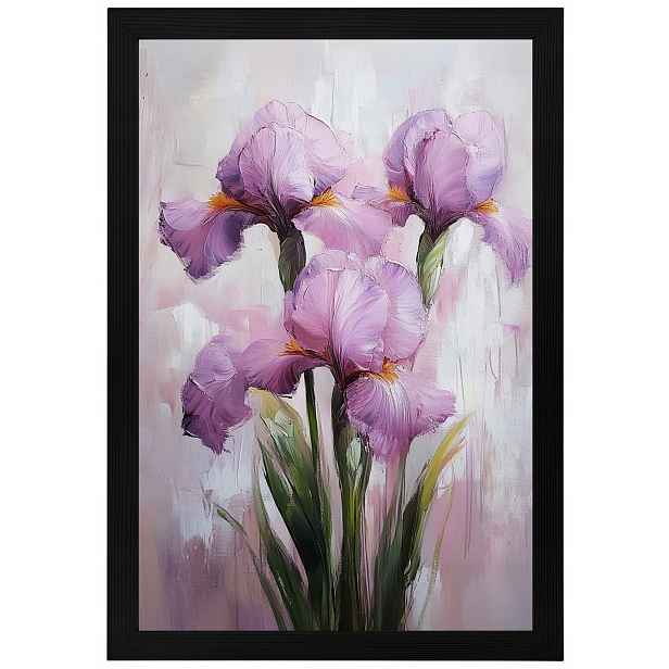 Plakát Rámeček Dřevo Příroda Zahrada Louka Květiny Růžové Kosatce Kytice 40x60