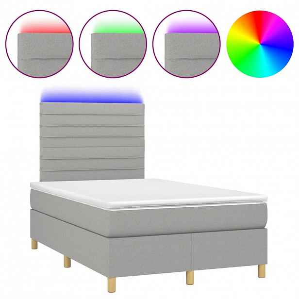 vidaXL Box spring postel s matrací a LED světle šedá 120x200 cm textil