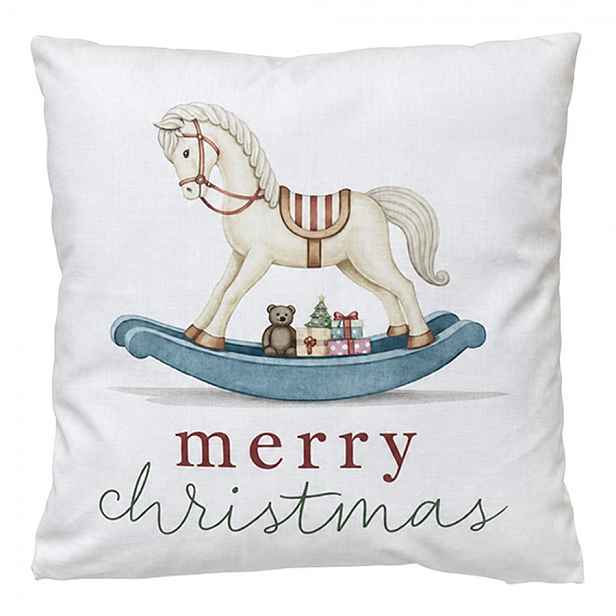 Dekorační polštář houpací koník Merry Christmas - 45*45*4 cm Clayre & Eef