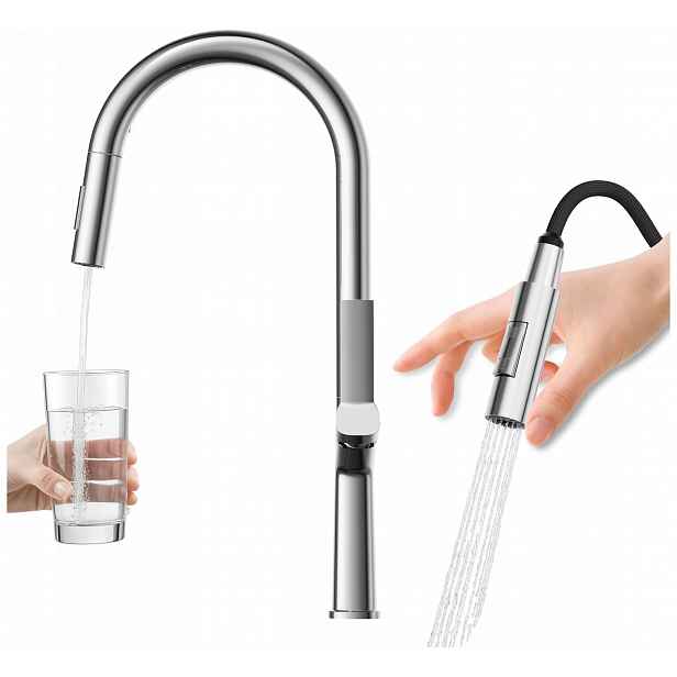 Kuchyňská baterie do dřezu vysoká s vytahovací sprcha stojící Ellis Chrom