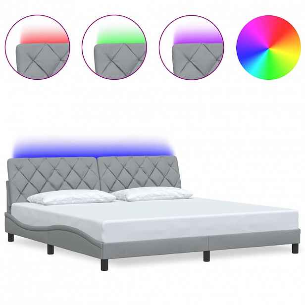 vidaXL Rám postele s LED bez matrace Světle šedá 200x200 cm Látka