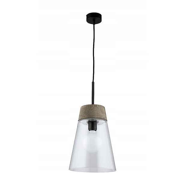 Závěsná lampa Domino Jupiter 1xE27 15W Stínidlo Sklo Dřevěné akcenty