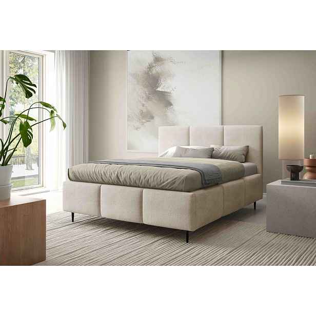 Manželská postel 180x200 VIONA LEG s úložným prostorem - světle béžová