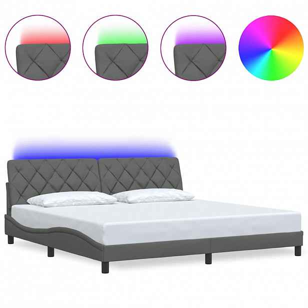 vidaXL Rám postele s LED bez matrace Tmavě šedá 200x200 cm Látka