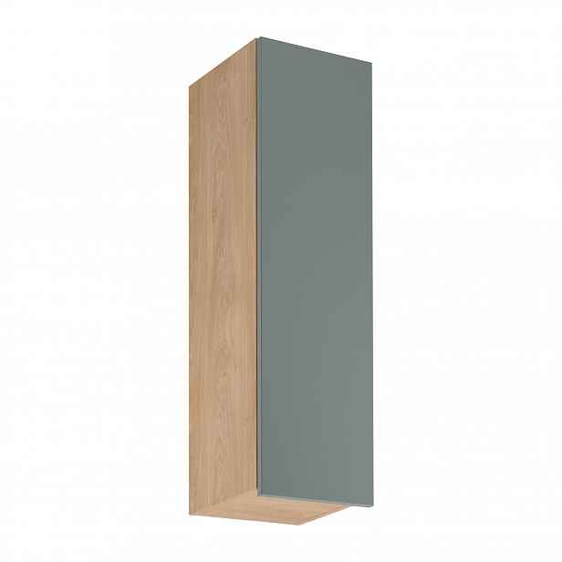 Vysoká horní kuchyňská skříňka SALERNO - šířka 30 cm, dub / zelená, pravé provedení