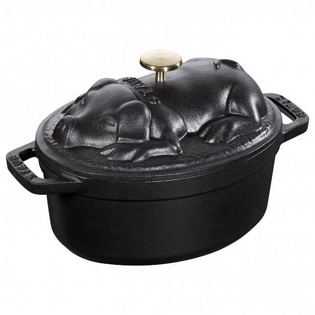 Litinový hrnec Staub Cocotte s poklicí ve tvaru vepře, Ø 17 cm