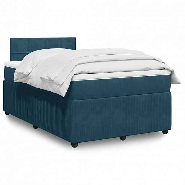 vidaXL Box spring postel s matrací modrá 120 x 200 cm samet