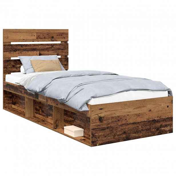 vidaXL Rám postele s čelo Staré dřevo 90 x 190 cm Masivní borové dřevo
