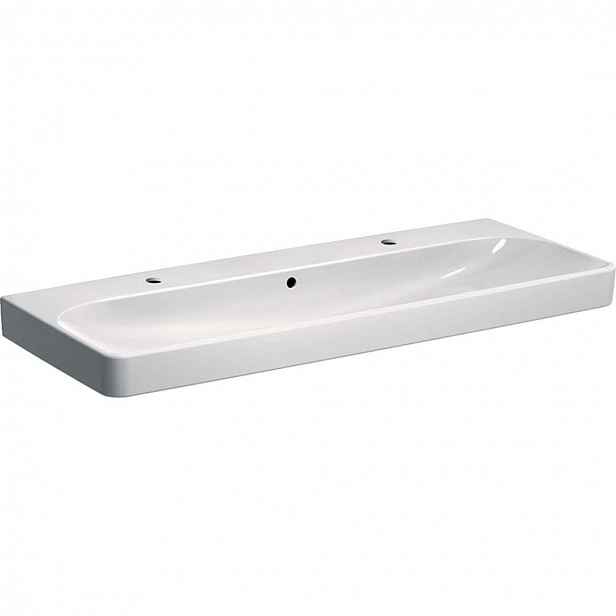 Geberit Smyle Square - Dvojumyvadlo 120x48 cm, s přepadem, 2 otvory pro baterie, bílá 500.253.01.1