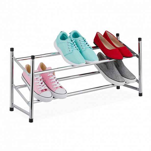 Relaxdays REGÁL Stříbrná Černá na boty roztažitelný kov pro 10 párů 63 cm