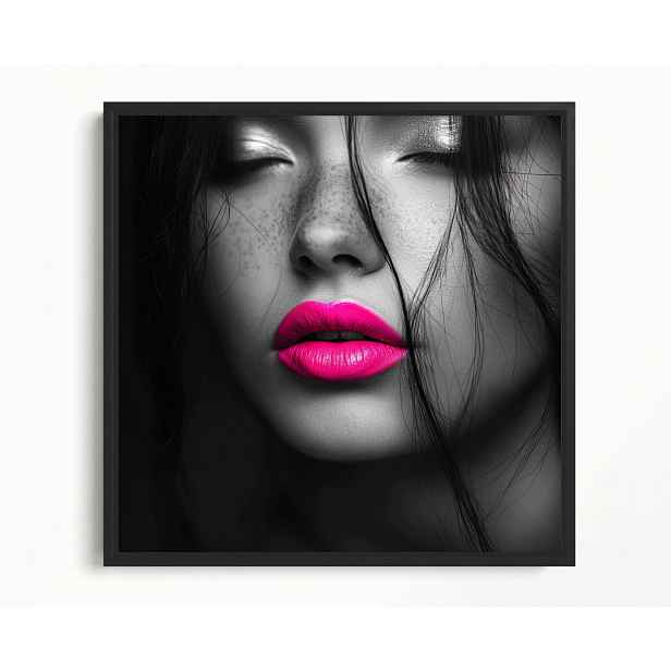 Obraz Rám Americká Krabička Portrét Žena Tvář Makro Foto Neon Růžový 60x60