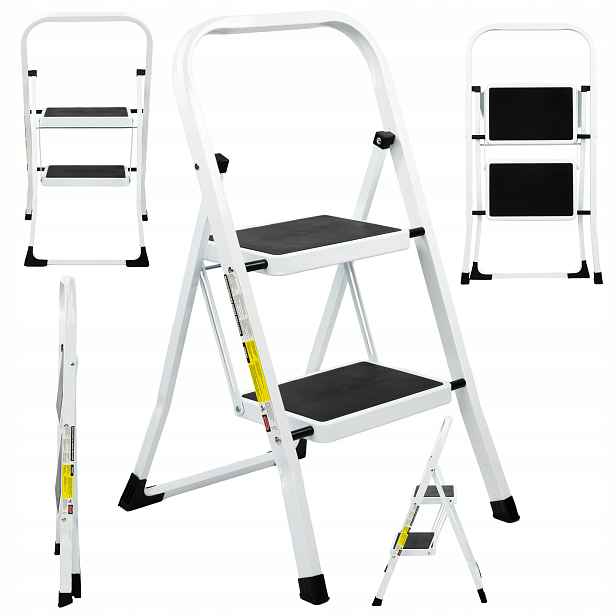 Žebřík Žebřík Ocelový Schodišťový Skládací Schůdky 2 Stupně Lehký 150 kg