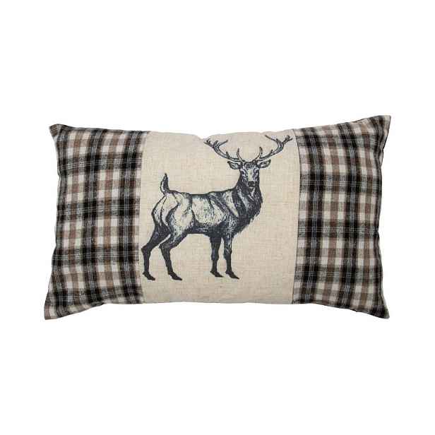 Béžovo-hnědý polštář s motivem jelena a kostkovaným vzorem Check Deer – 30*50*6 cm Mars & More