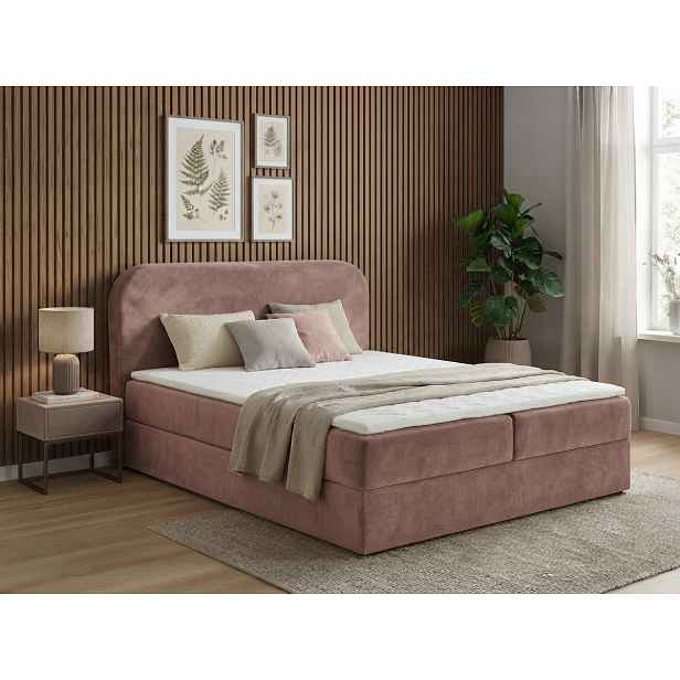 Čalouněná postel boxspring FORENA 140x200 cm starorůžová Matrace: Matrace Bonell pružinová