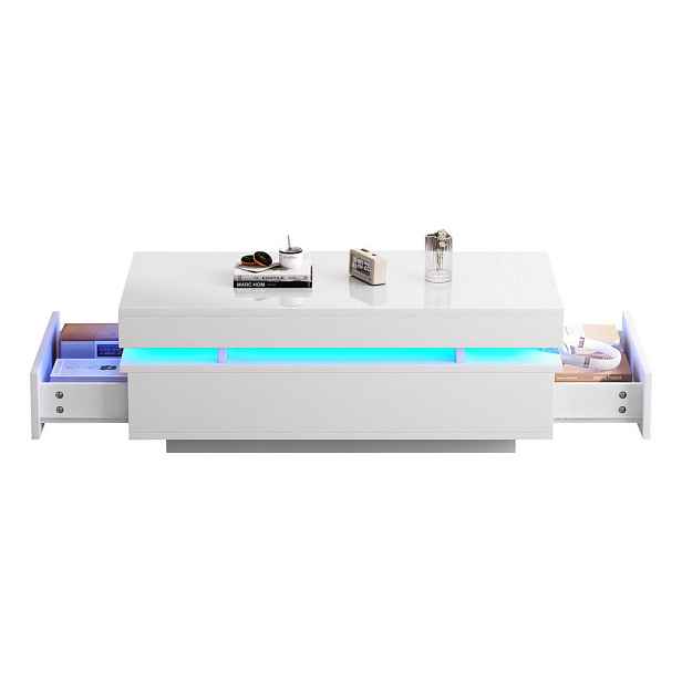 EVRYAE KONFERENČNÍ STOLEK se 2 zásuvkami a LED osvětlením v designu vysokého lesku