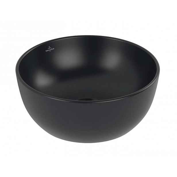 Villeroy & Boch Artis - Umývátko na desku, průměr 33 cm, bez přepadu, bez otvoru pro baterii, CeramicPlus, Pure Black 438932R7