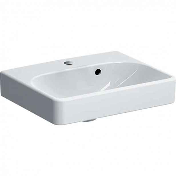 Geberit Smyle Square - Umyvadlo 45x36 cm, s přepadem, otvor pro baterii, bílá 500.222.01.1