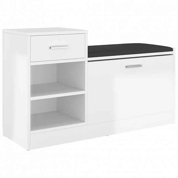 vidaXL Lavice s botníkem bílá vysoký lesk 94,5x31x57 cm kompozit