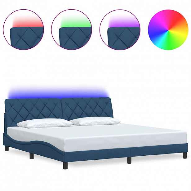 vidaXL Rám postele s LED bez matrace Modrá 200x200 cm Látka