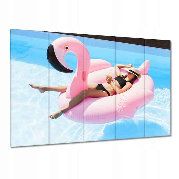 Obrazy 100x70 Slečna na růžovém plameňáku