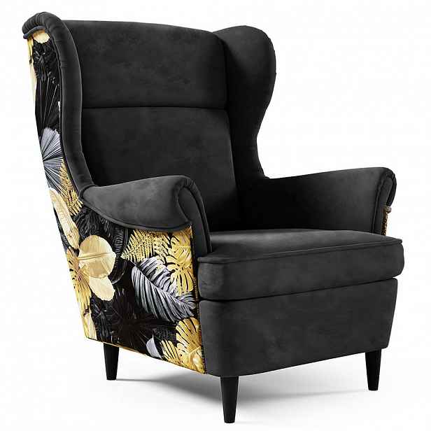 Beautysofa KŘESLO ušák Havana ve skandinávském stylu, černá, s nohami v barvě wenge