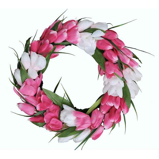 Dekorativní věnec na dveře, jarní tulipány, 45 cm