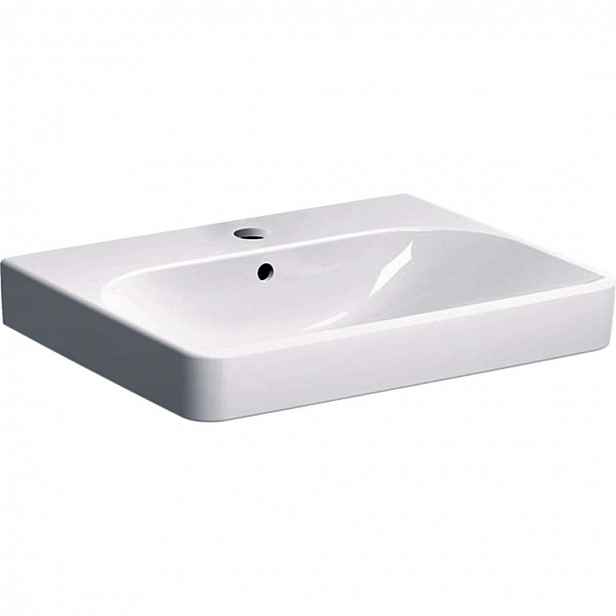 Geberit Smyle Square - Umyvadlo 60x48 cm, s přepadem, otvor pro baterii, bílá 500.229.01.1