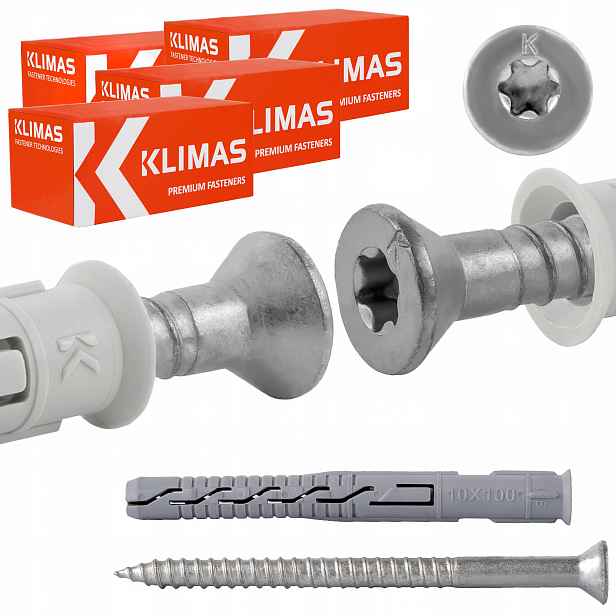 Rámové rozpěrné hmoždinky 10x100 mm 200 ks kuželová hlava Torx Klimas Kps-fast