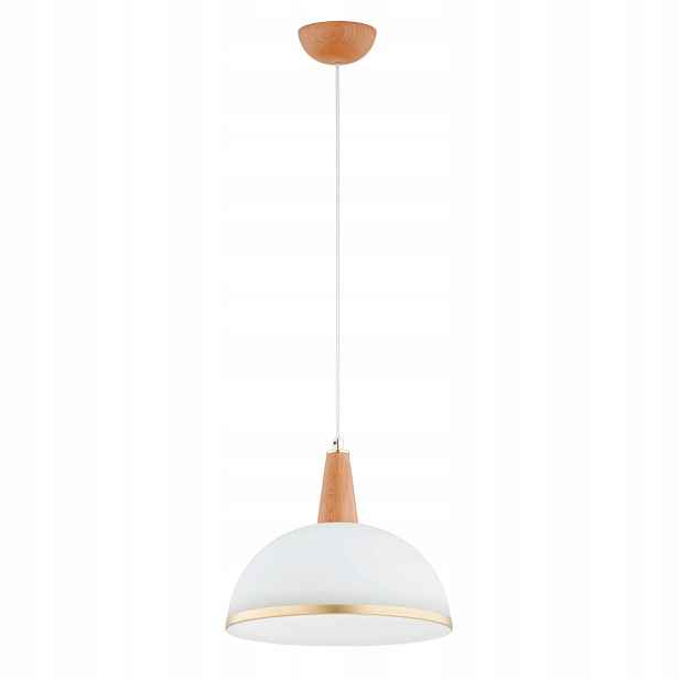 Alfa Reyno Závěsná lampa ze dřeva, bílo-zlatá, E27, do kuchyně/jídelny